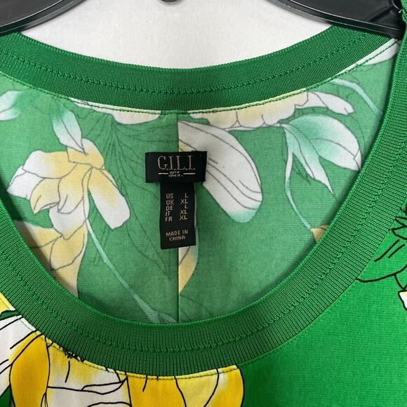G.I.L.I Green Floral Shift Maxi Dress L Stretchy Tropical Resort Vacation - Picture 3 of 7